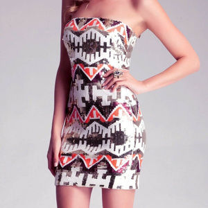 💋 Bebe gold colorblock sequin strapless M New RARE 💋
